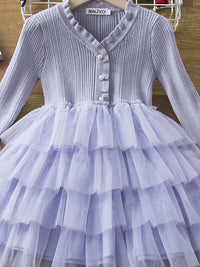 YK Girls Striped Ruffled Fit & Flare Dress