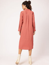 DressBerry Slit & Style Textured Midi Shirt Dress