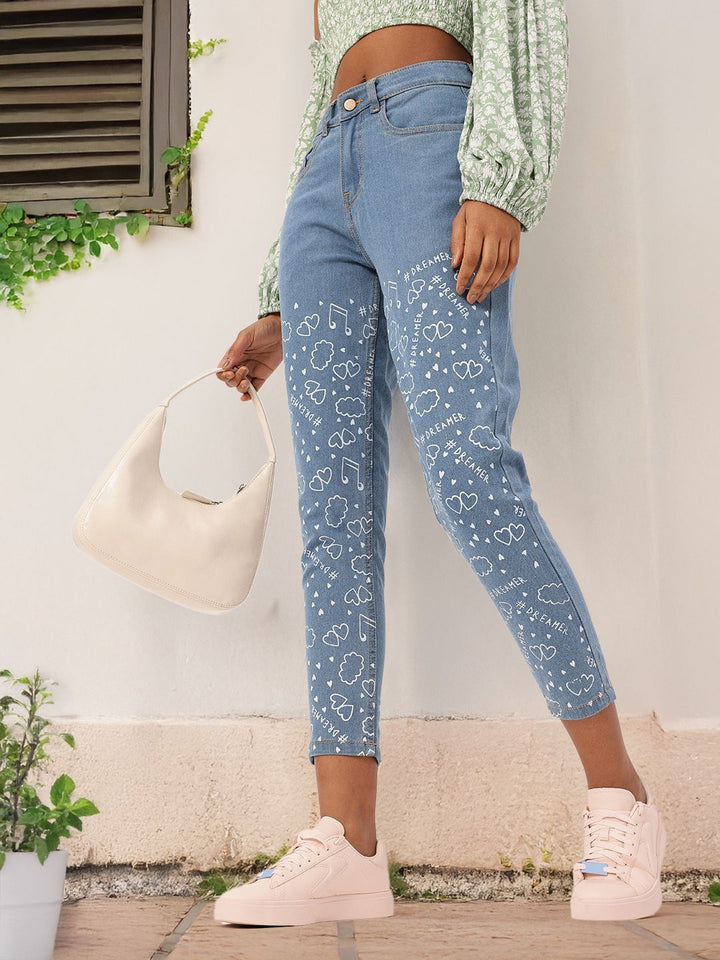 DressBerry Women Urban Cool Slim Fit Printed Stretchable Crop Jeans