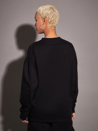 SASSAFRAS Typography Printed Long Sleeves Oversized Fleece Sweatshirt