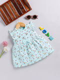 Happy Faces Girls Cotton Printed Flutter Sleeve Fit & Flare Dress