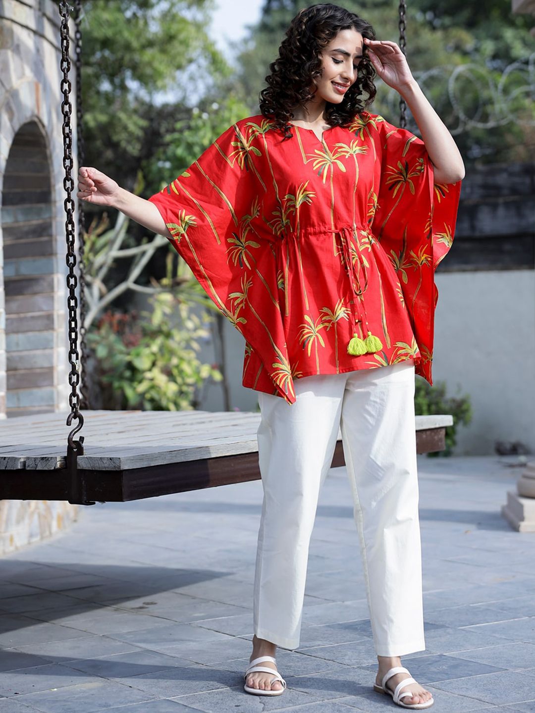 SANSKRUTIHOMES Floral Printed Cotton Kaftan Co-Ords Set