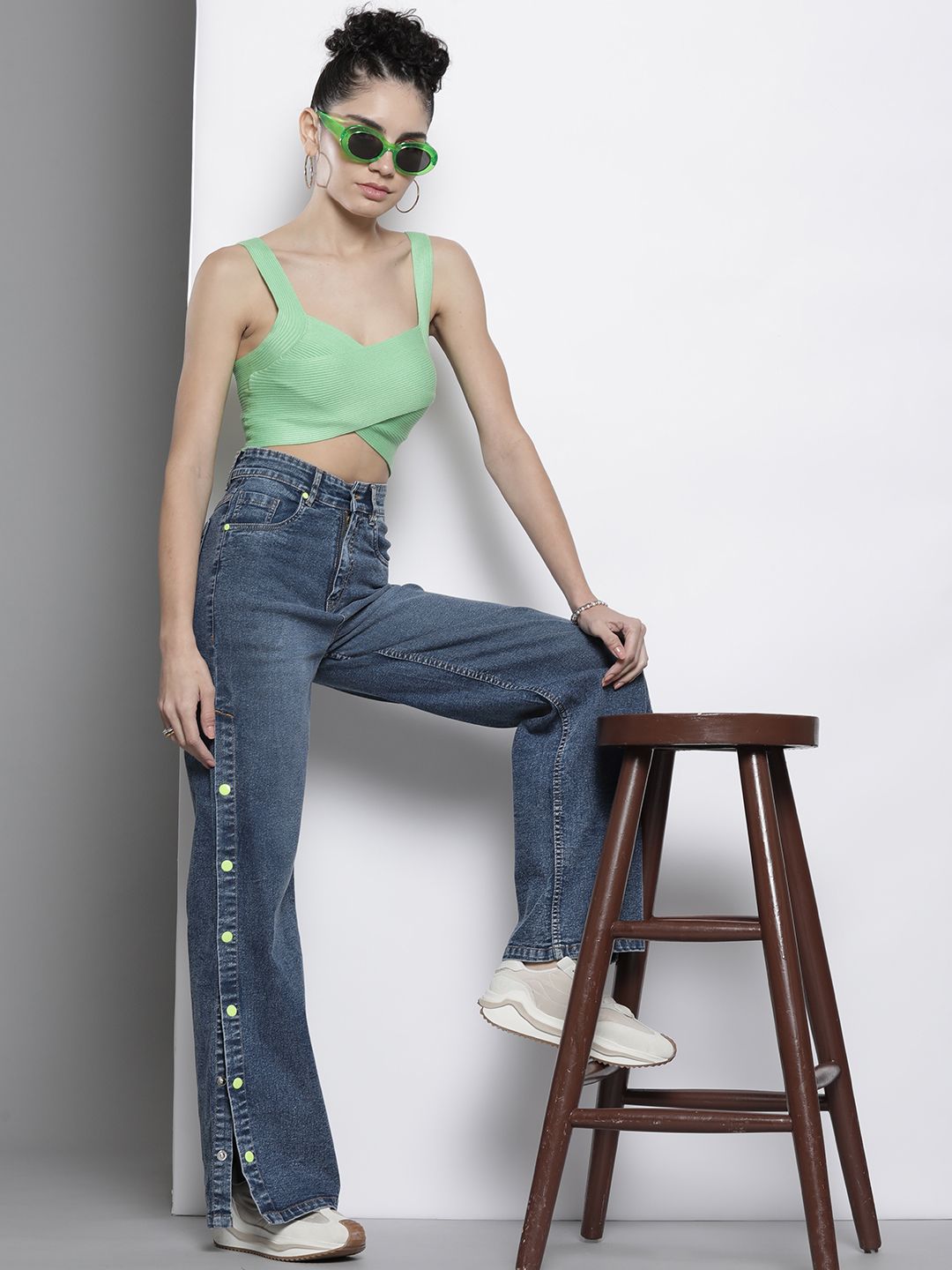 SASSAFRAS Women High-Rise Straight Fit Side Slit Jeans