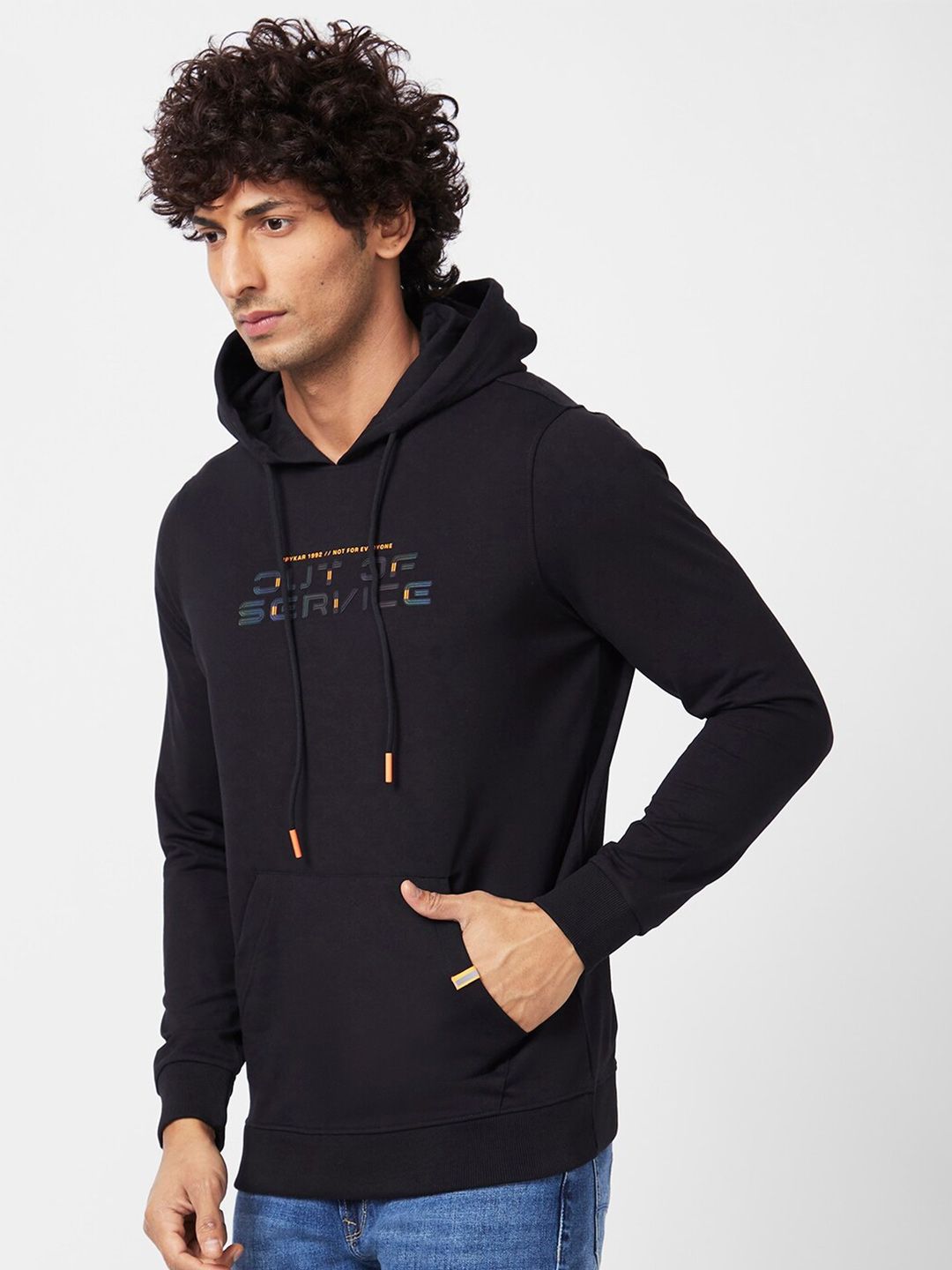 SPYKAR Typography Printed Hooded Sweatshirt