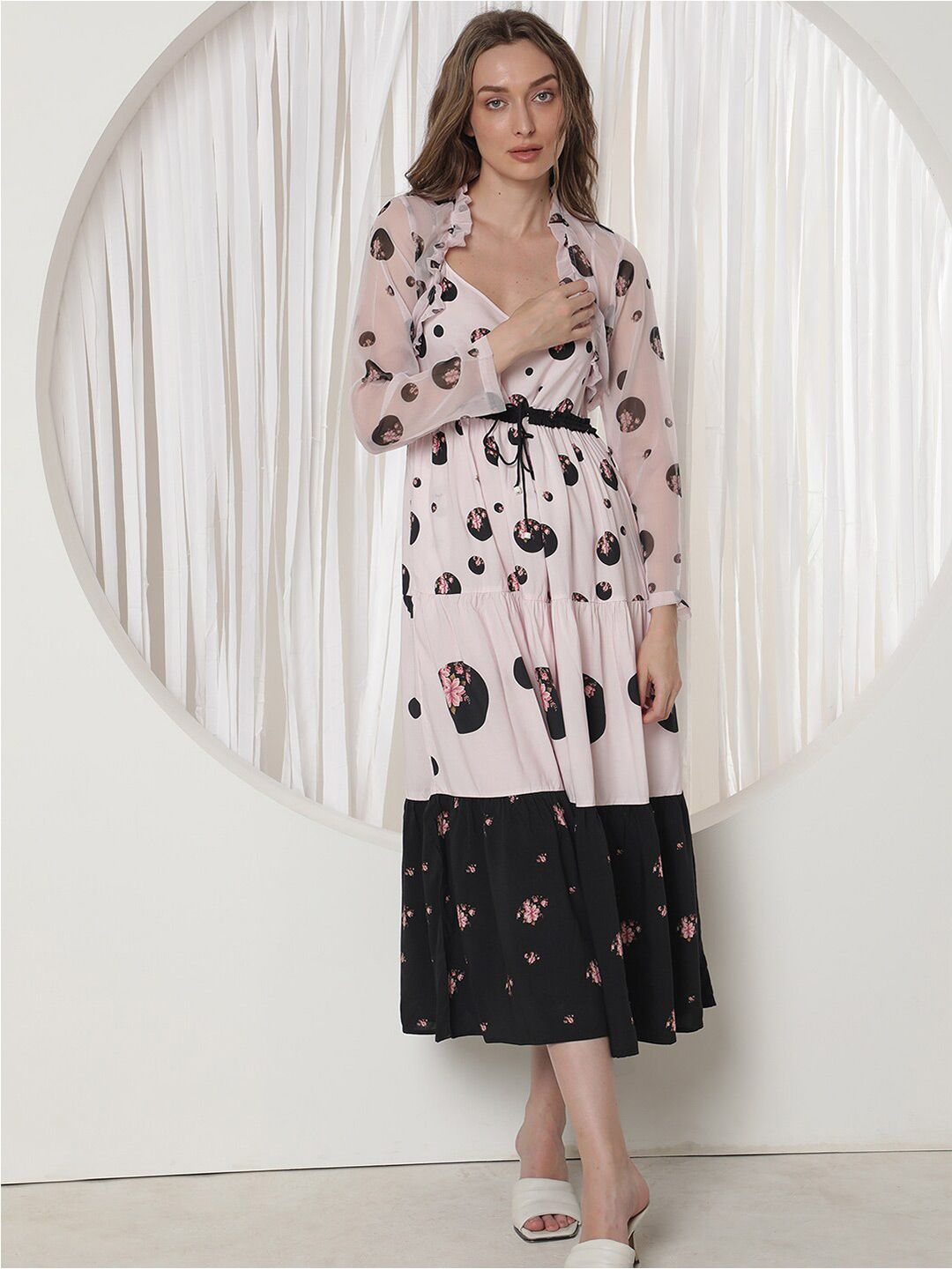 RAREISM Floral Printed Open Front Crop Shrug