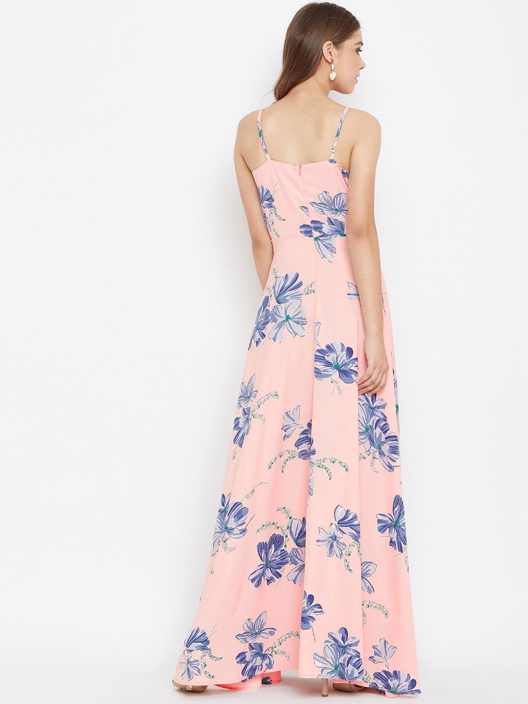 Berrylush Women Pink & Blue Floral Print Maxi Dress