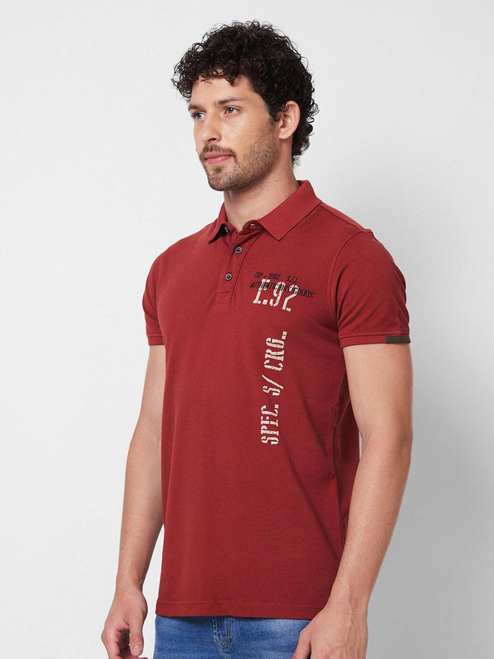 SPYKAR Typography Printed Polo Collar Slim Fit Pure Cotton T-shirt
