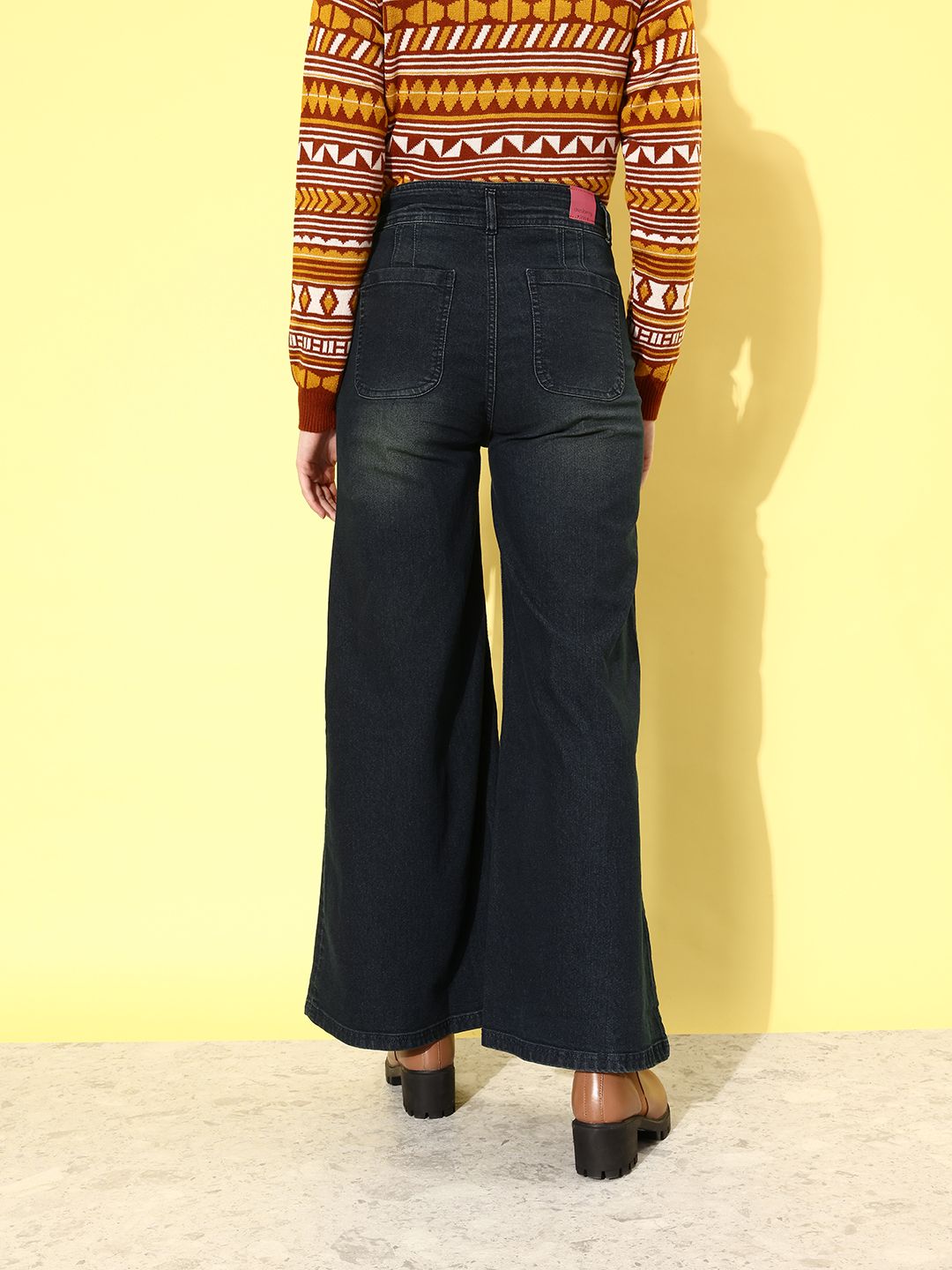 DressBerry Women Electric Blue We May Party Wide Leg Light Fade Stretchable Jeans