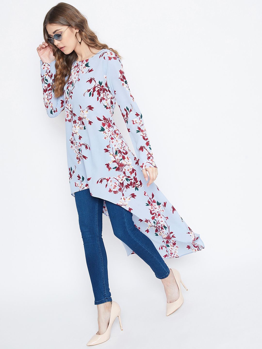 Berrylush Women Blue Printed High-Low Top