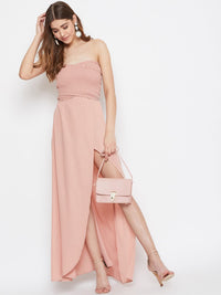 Berrylush Women Pink Smocked Crepe Co-Ords