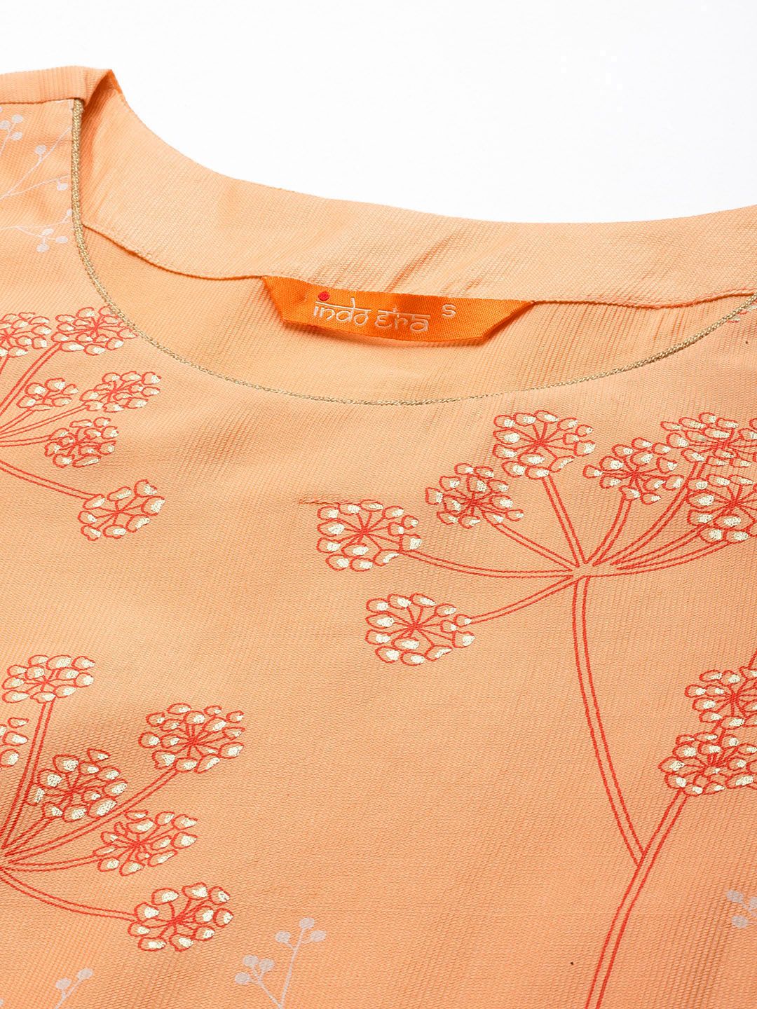 Indo Era Floral Printed Thread Work Detail Straight Kurta