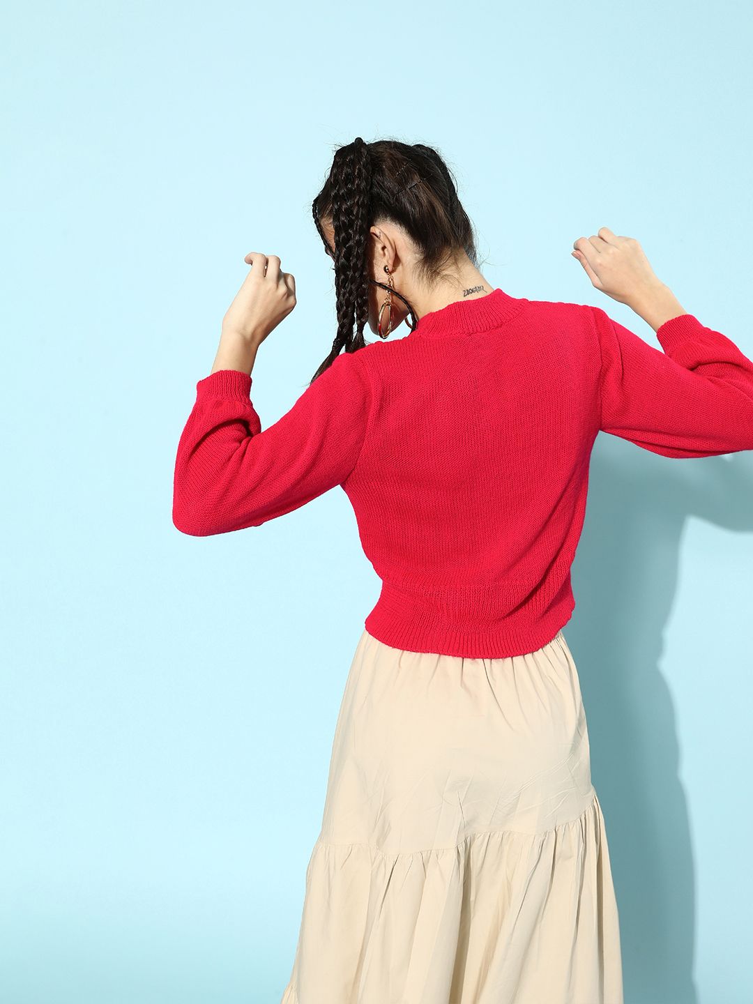 STREET 9 Women Fuchsia Crop Acrylic Pullover