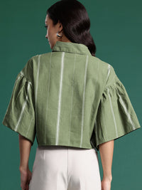 DressBerry Women Boxy Flared Sleeves Striped Casual Pure Cotton Shirt