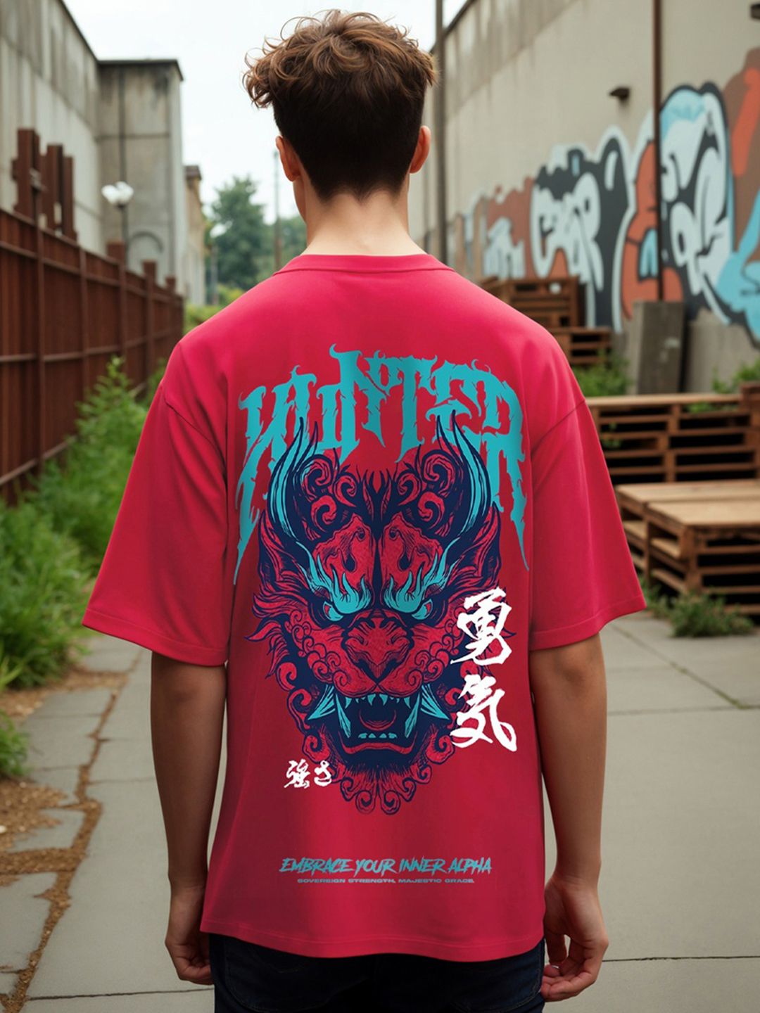 Bewakoof Graphic Printed Drop-Shoulder Sleeves Oversized Cotton T-shirt