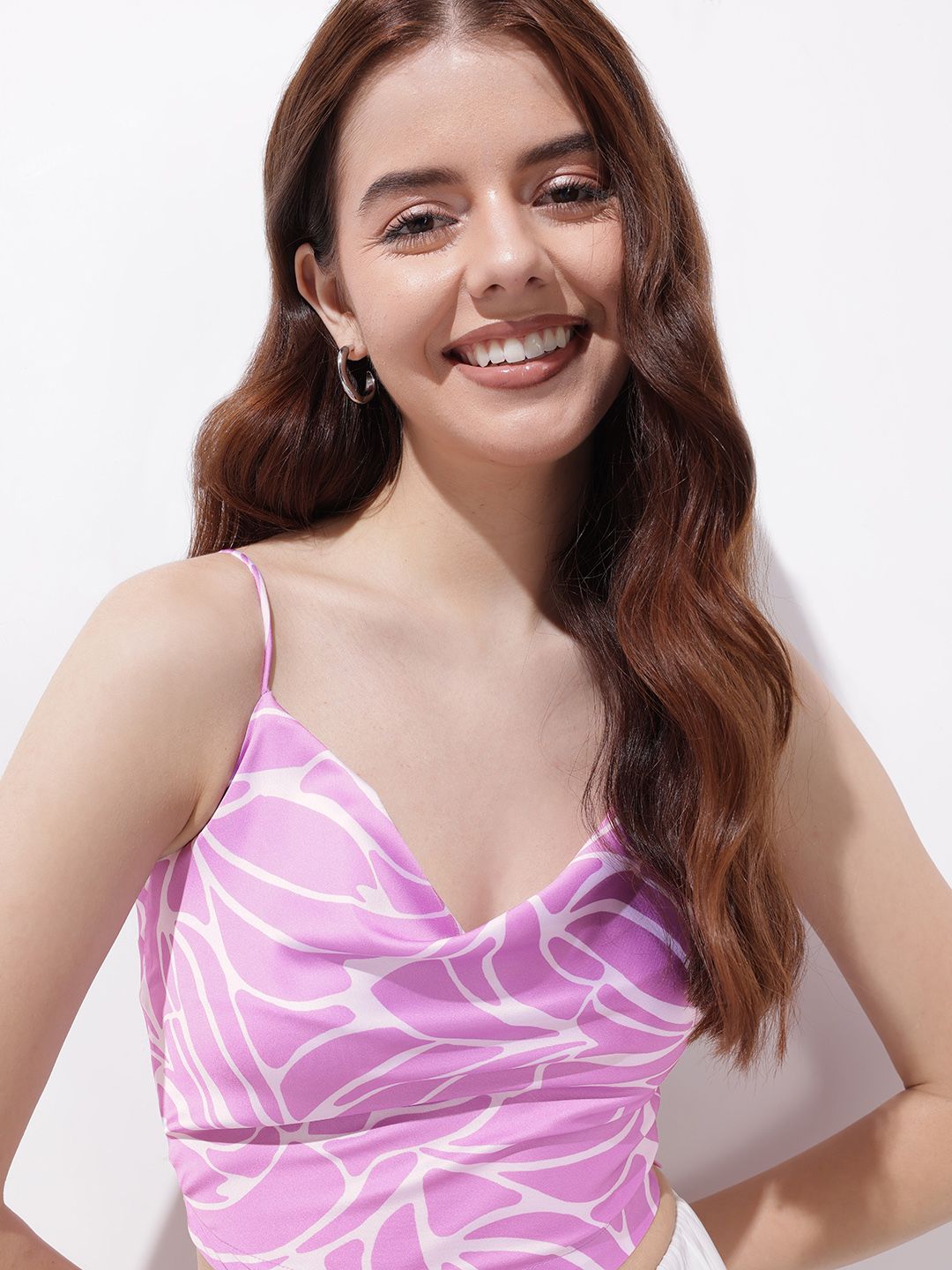 DressBerry Resort Retreat Floral Cowl Neck Crop Top