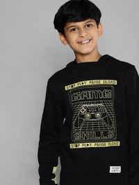 YK Boys Black & Yellow Graphic Print Hooded Sweatshirt