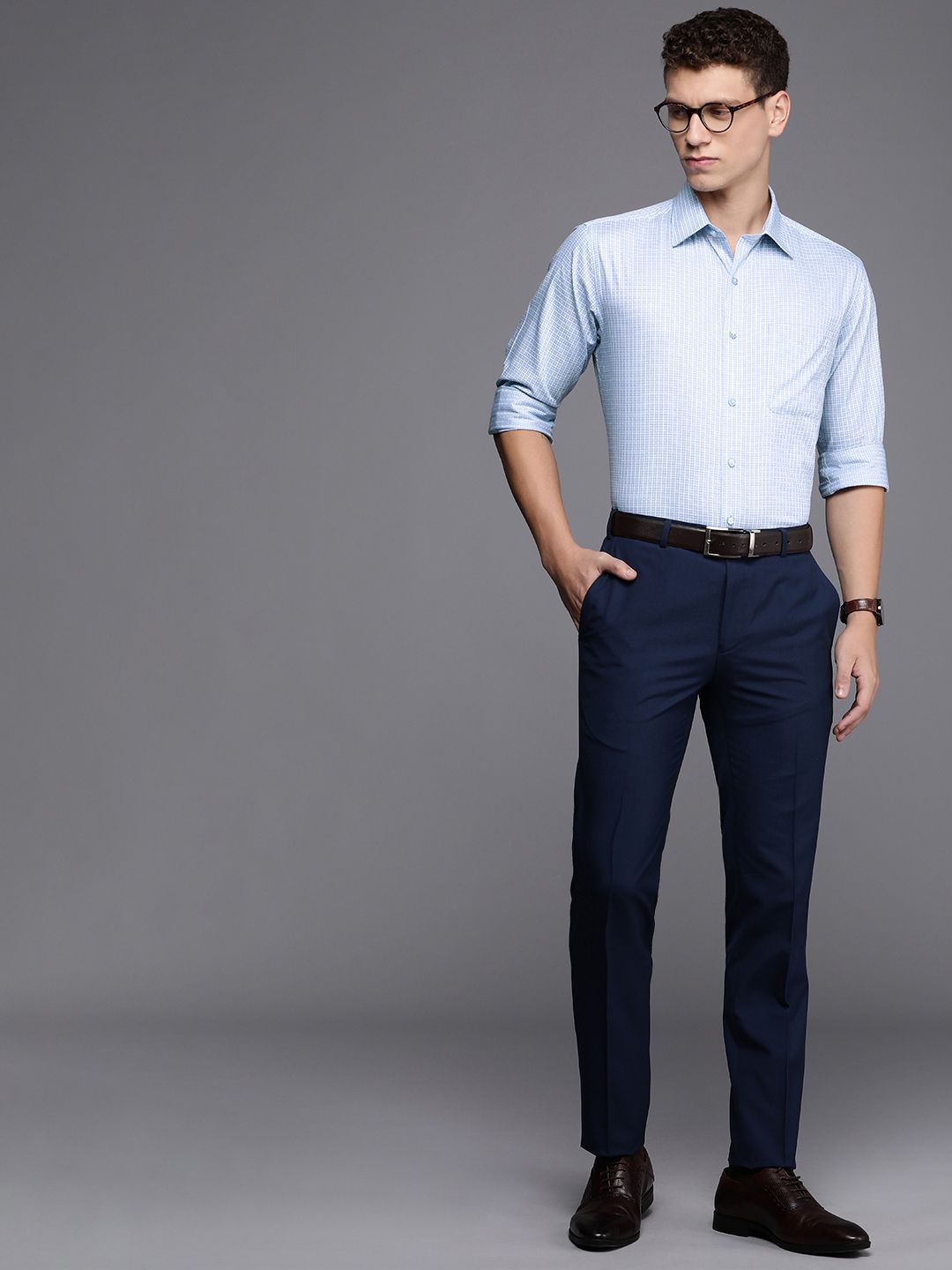 Raymond Slim Fit Self Checked Opaque Pure Cotton Formal Shirt