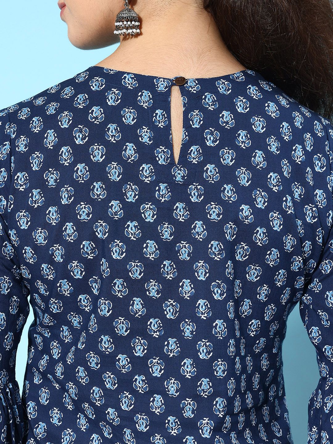 Indo Era Floral Printed Bell Sleeves Kurti