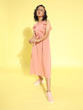 Berrylush Pink Solid Ruffle Detail Dress