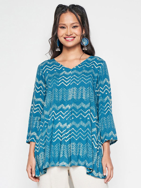 Global Desi Geometric Printed V-Neck A-Line Top