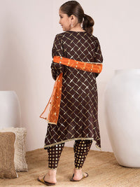 pspeaches Girls Checked V-Neck A-Line Kurta with Dhoti Pants & Dupatta