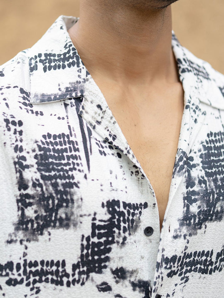 Powerlook Men Oversized Fit Abstract Printed Cuban Collar Casual Shirt