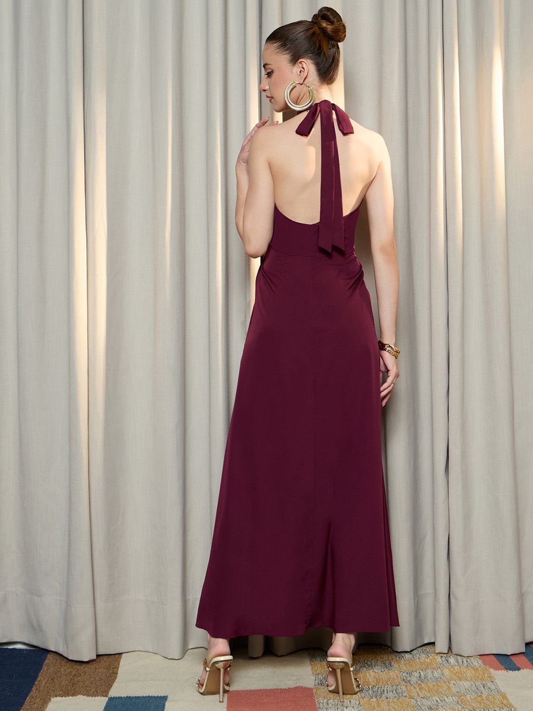 Berrylush Women Halter Neck Sleeveless A-Line Maxi Dress