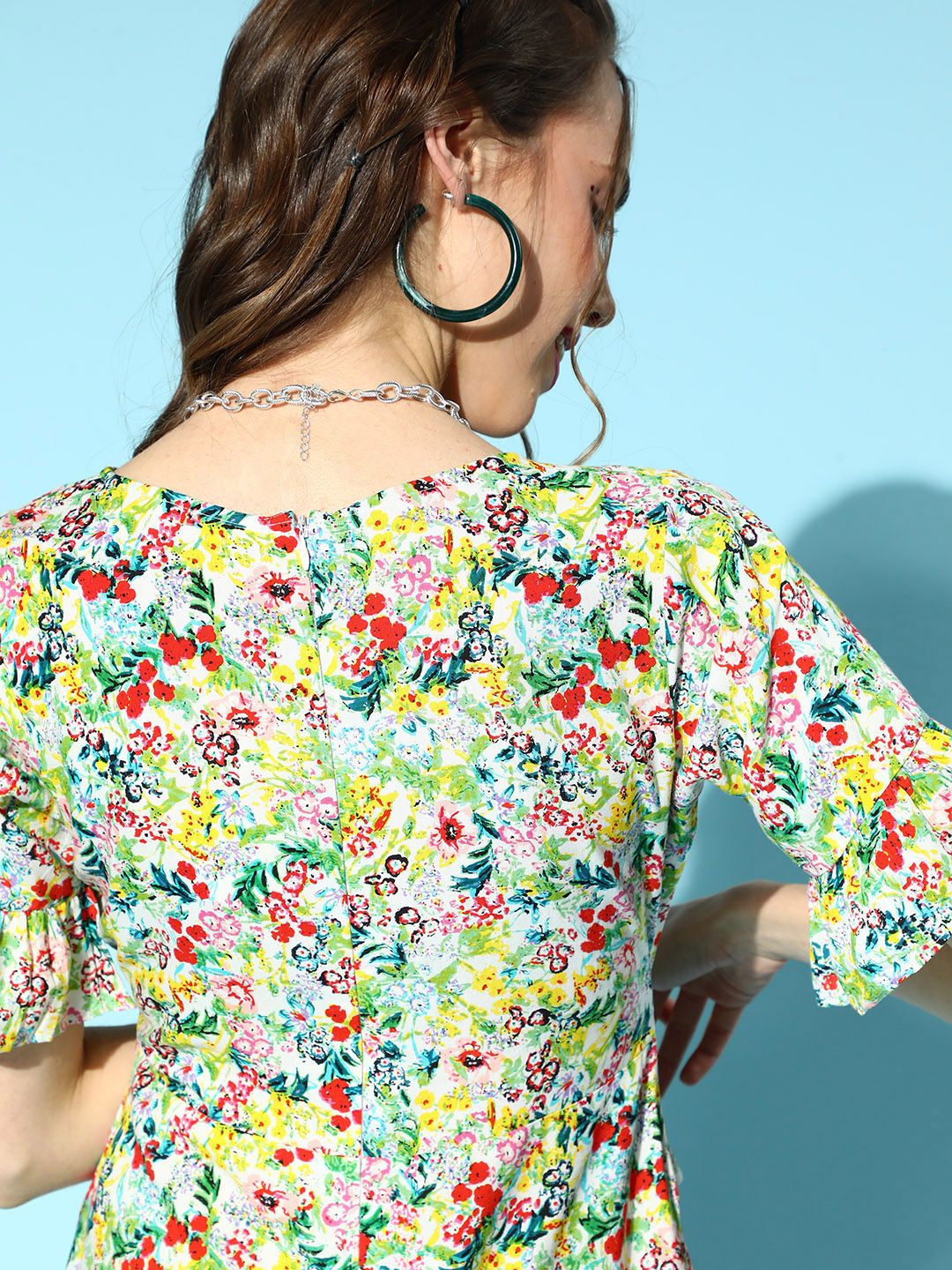 Berrylush White & Red Floral Print Wrap Dress