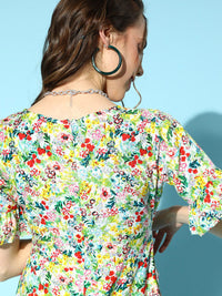 Berrylush White & Red Floral Print Wrap Dress