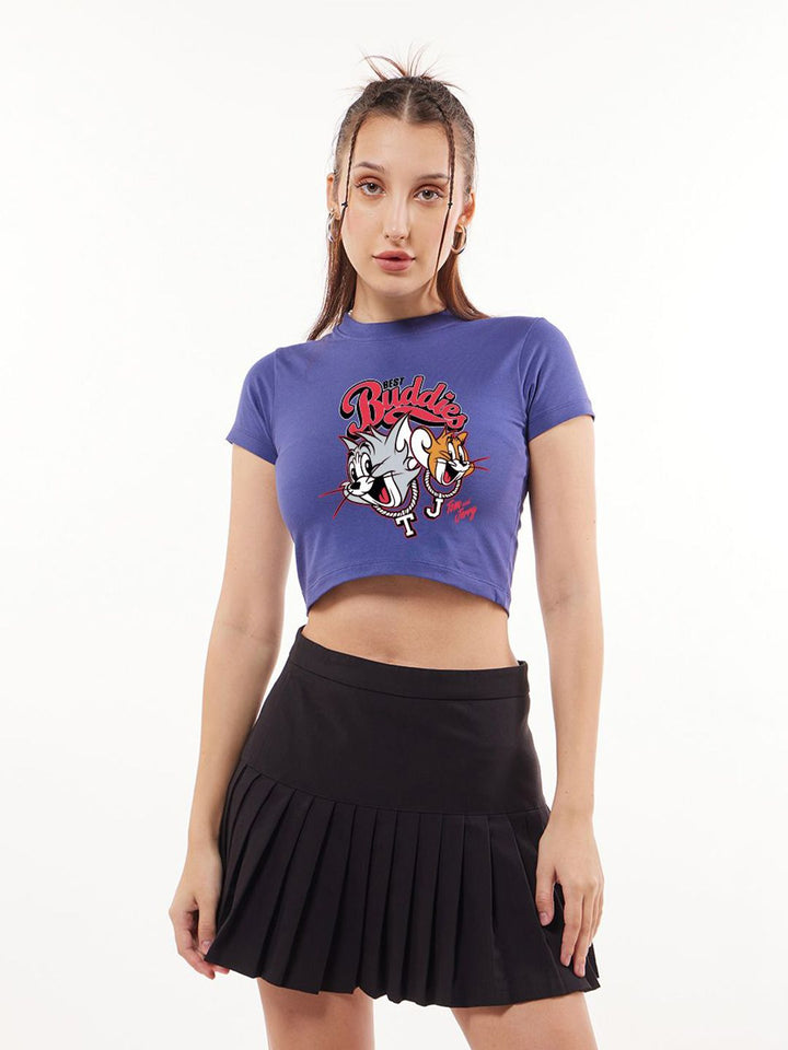 Bewakoof Disney Merchandise Cat Women's Skipper Graphic Printed Slim Fit Short Top