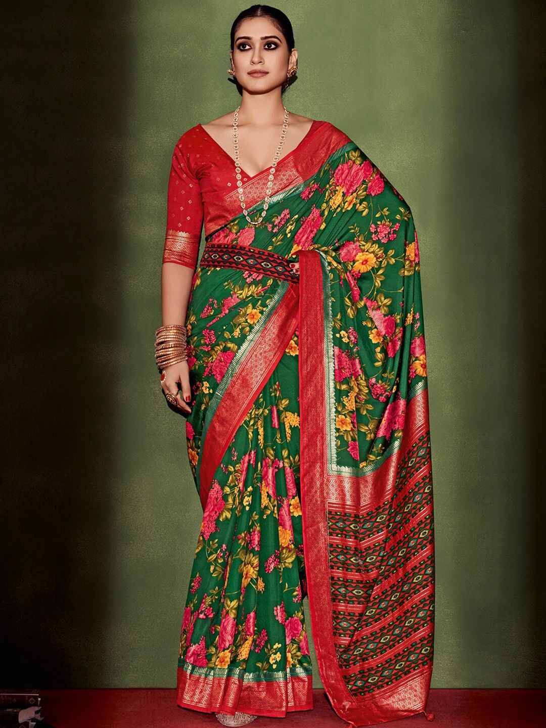 Saree mall Floral Printed Zari Bagh Sarees