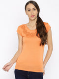 Park Avenue Women Orange Beaded Round Neck T-shirt