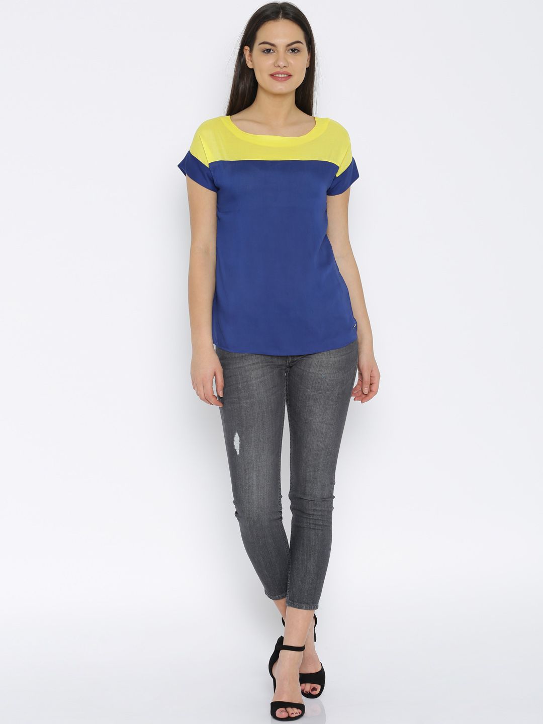 Park Avenue Blue & Yellow Colourblocked Top