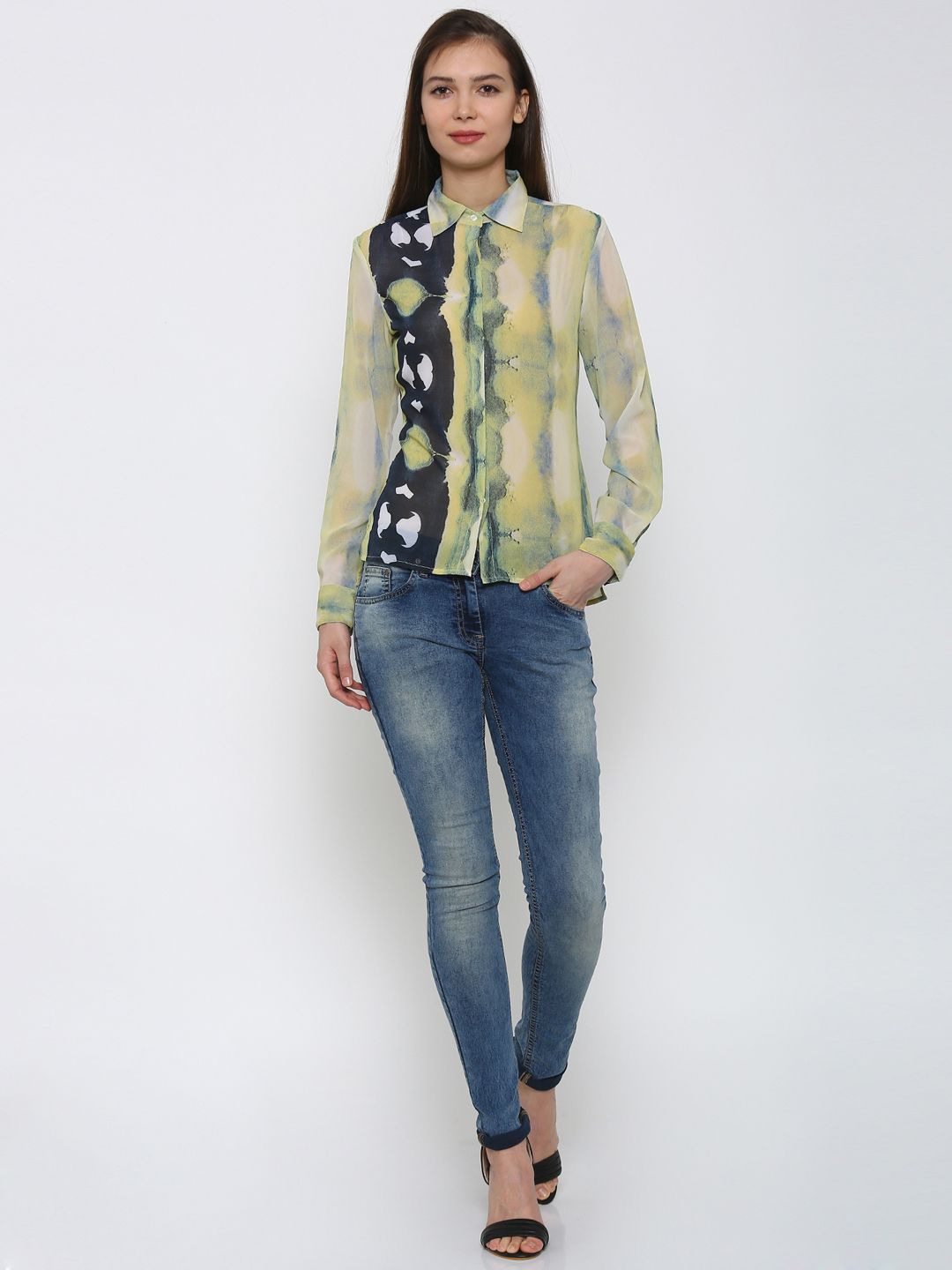 Park Avenue Women Yellow Printed Casual Shirt