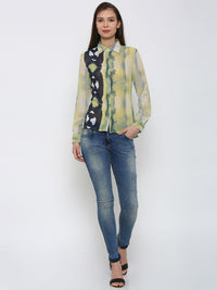 Park Avenue Women Yellow Printed Casual Shirt