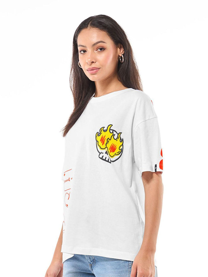 Bewakoof Women Graphic Printed Round Neck Pure Cotton Oversized T-shirt