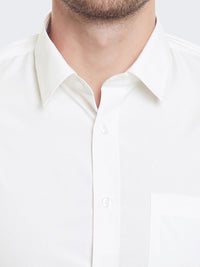 Hancock Men Cream-Coloured Slim Fit Solid Formal Shirt