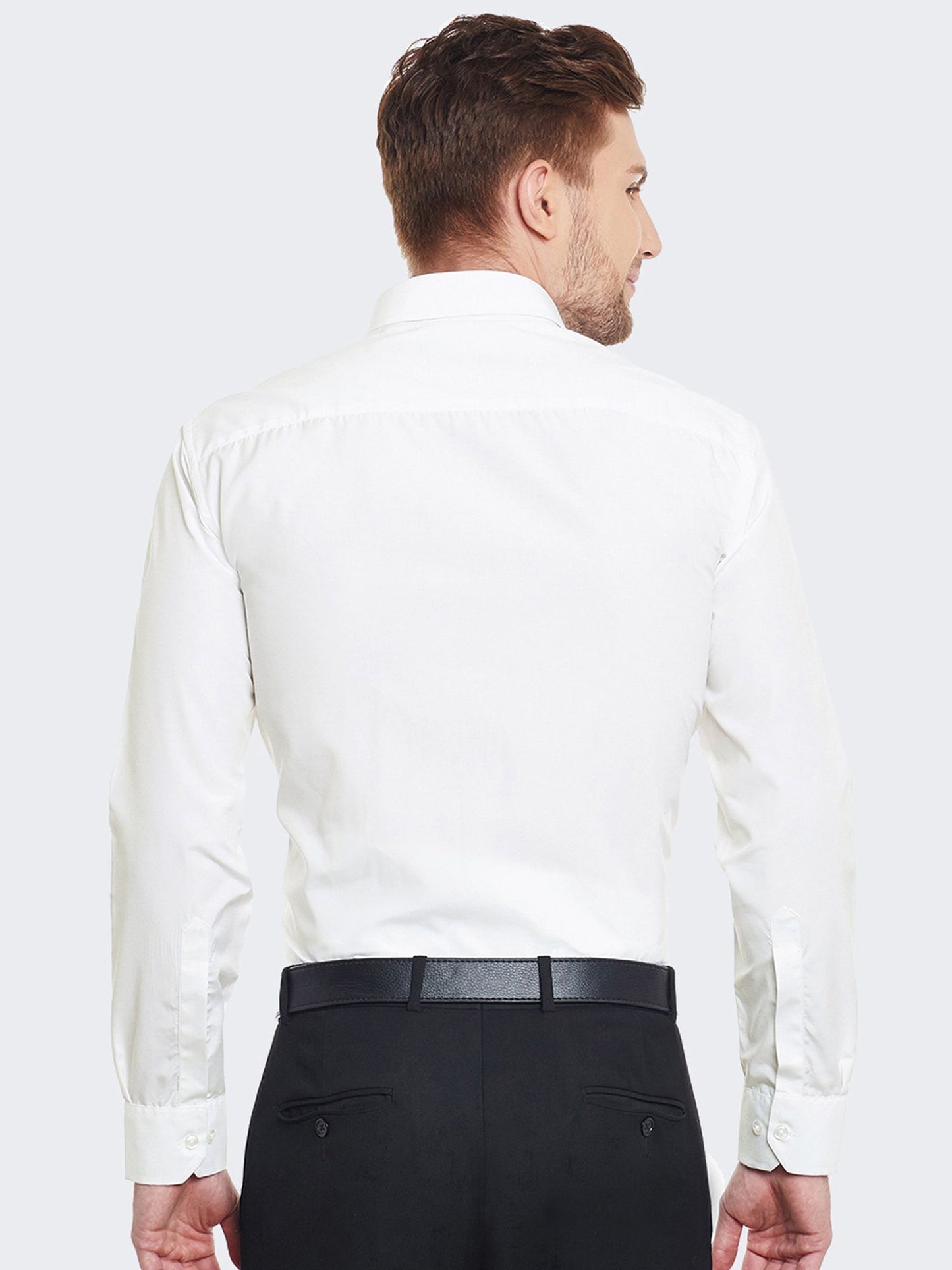 Hancock Men Cream-Coloured Slim Fit Solid Formal Shirt