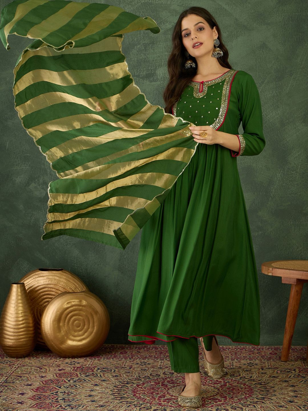 KALINI Women Embroidered A-Line Kurta Set