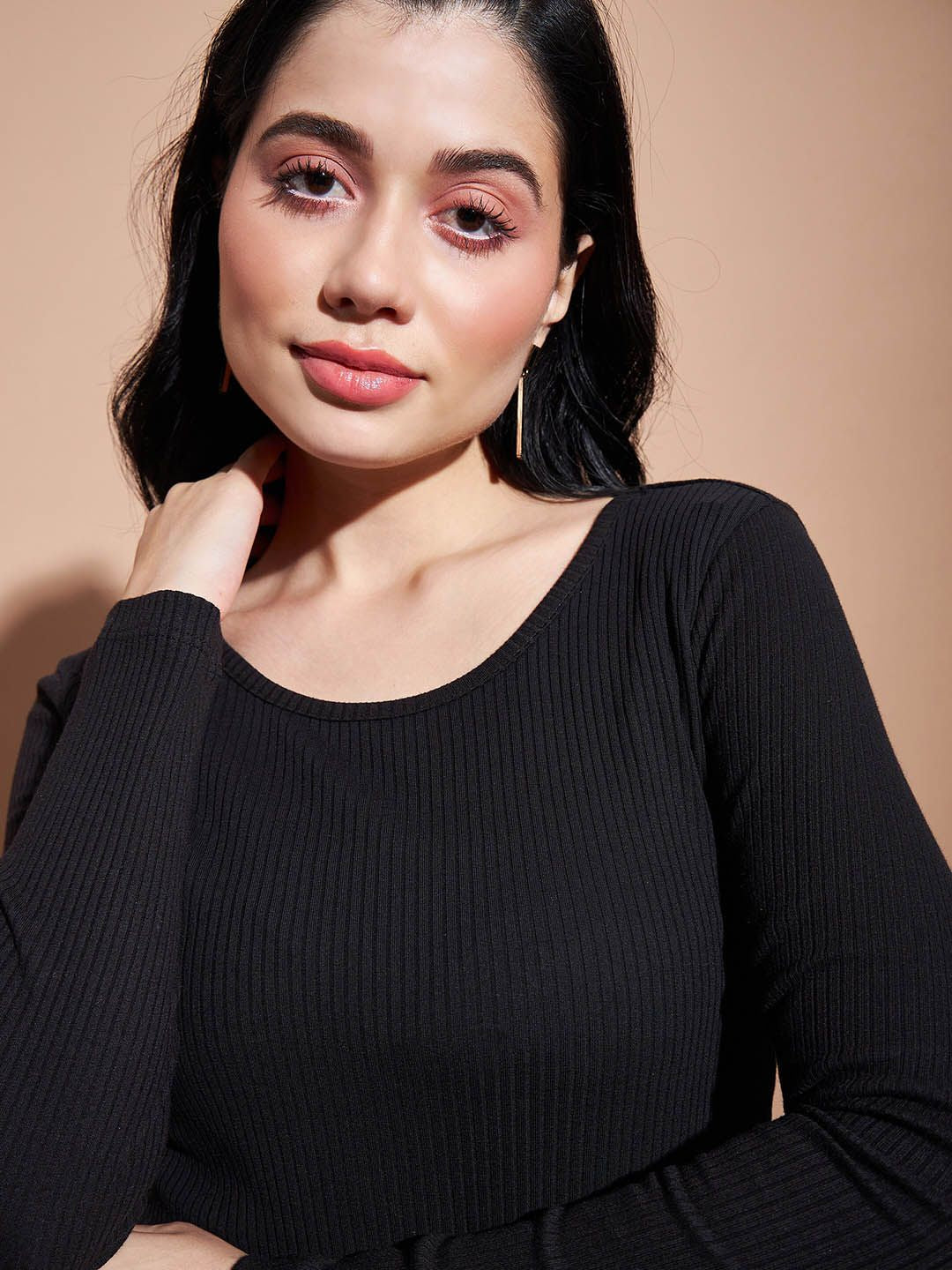 SASSAFRAS BASICS Cut-Out Round Neck Cotton Mini Bodycon Dress