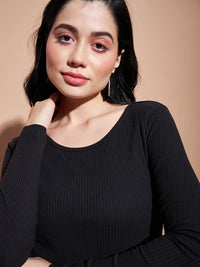 SASSAFRAS BASICS Cut-Out Round Neck Cotton Mini Bodycon Dress