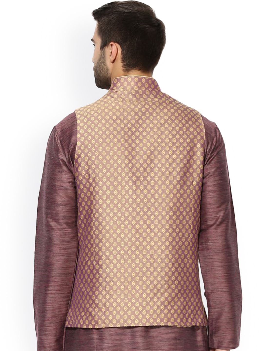 KISAH Men Mauve & Beige Patterned Nehru Jacket