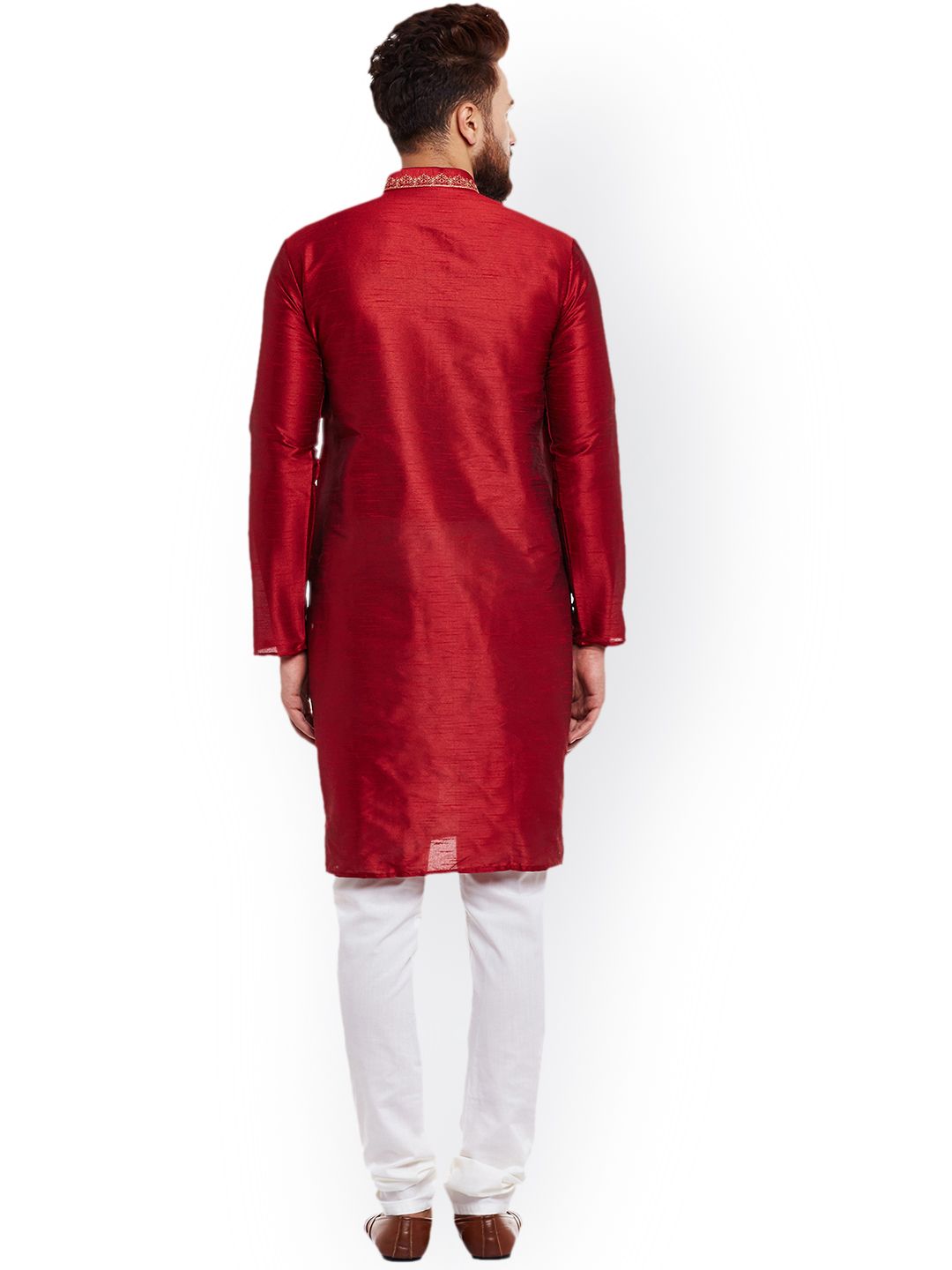 SOJANYA Men Maroon Solid Straight Kurta