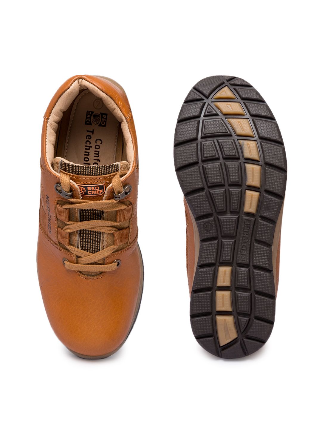 Red Chief Men Tan Brown Solid Leather Mid-Top Sneakers