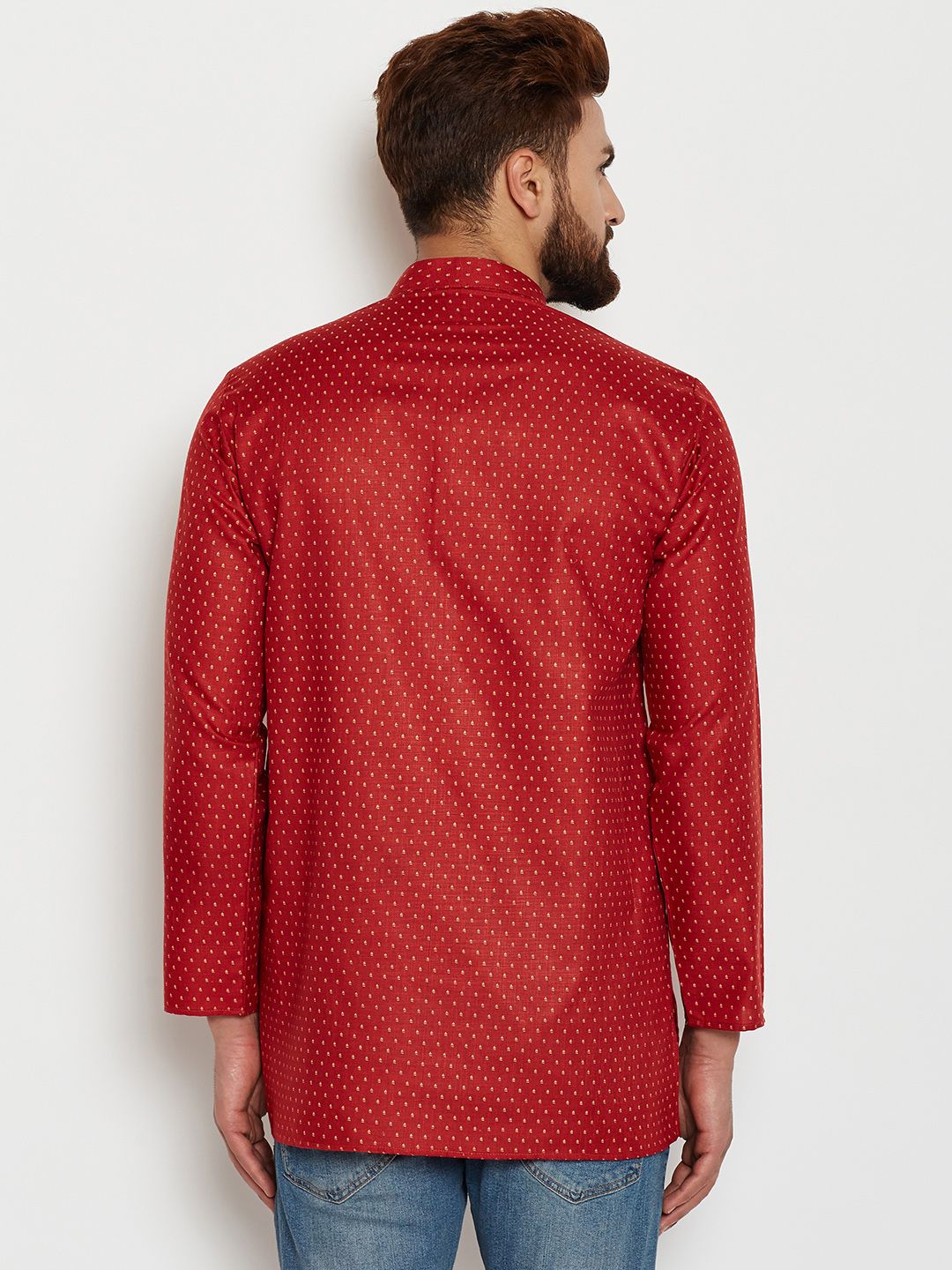SOJANYA Men Maroon Printed Straight Kurta