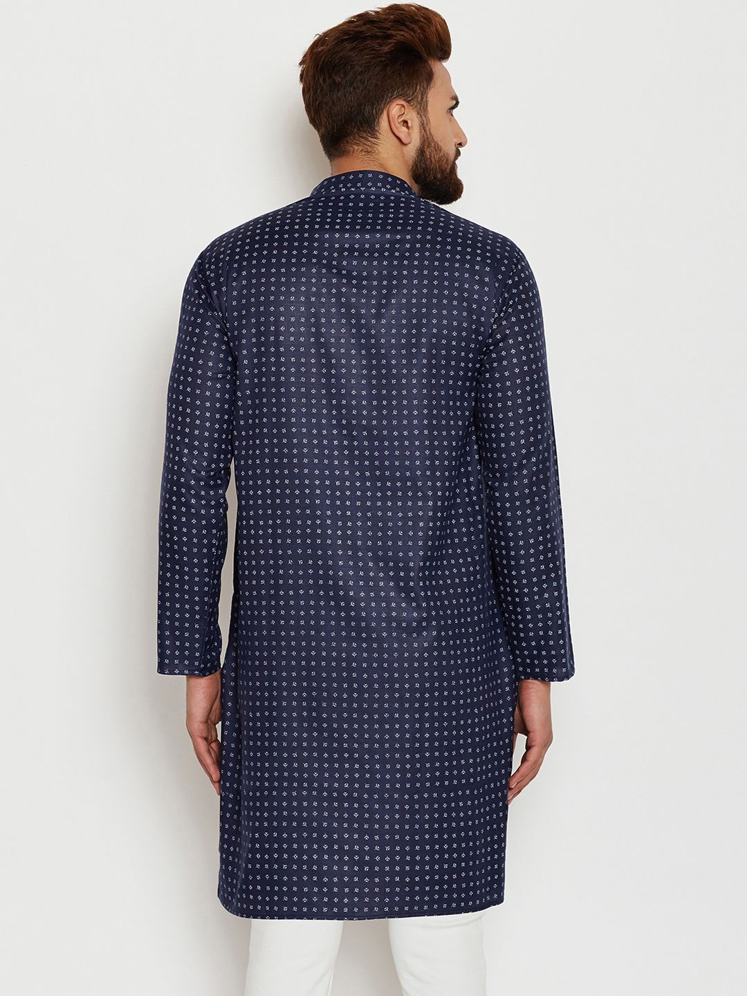 SOJANYA Men Navy Blue Printed Straight Kurta