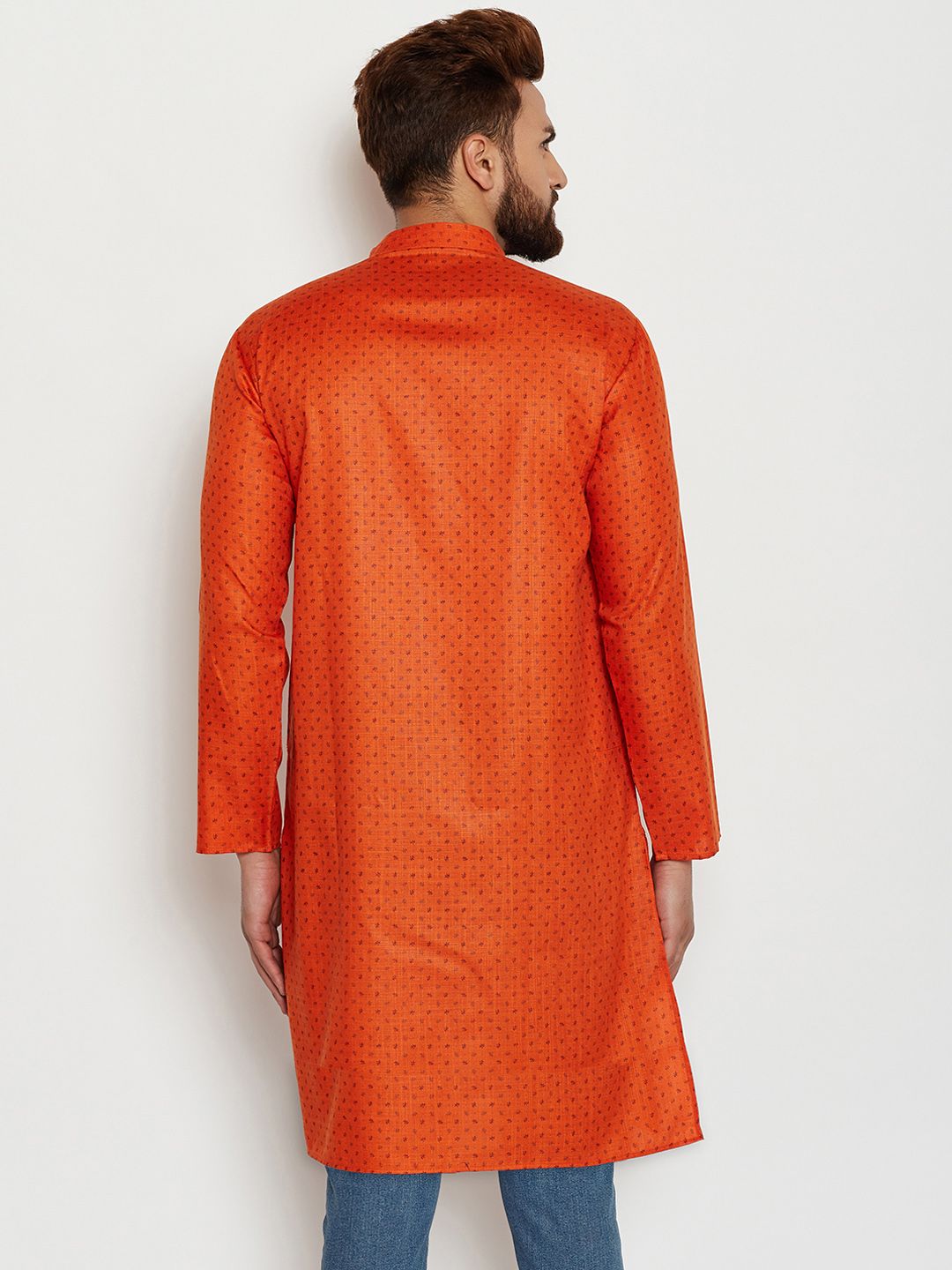 SOJANYA Men Orange Printed Straight Kurta