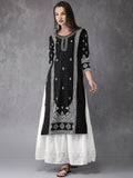 Anouk Women Black & White Ethnic Motifs Print Straight Kurta