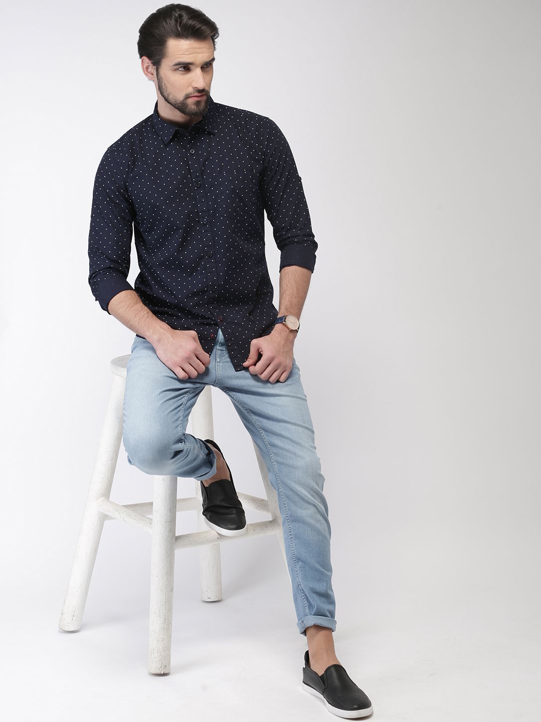 HIGHLANDER Men Navy Slim Fit Printed Casual Shirt