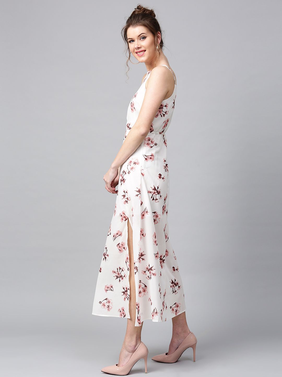 SASSAFRAS White Floral Print Maxi Dress